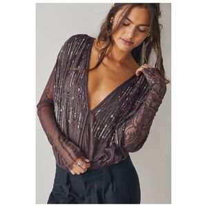 NWT Free People Business As Usual Bodysuit Top in Purple  Size Large